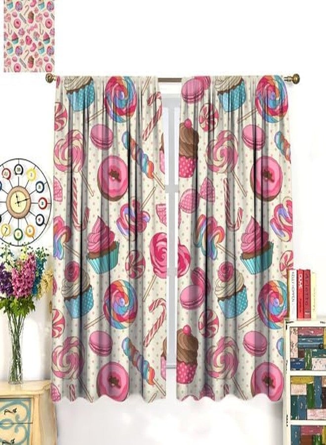KANEPE Candy Curtain for Kids Decor, Yummy Lollipop Candy Macaroon Cupcake and on Polka Dots Pattern Window Treatments, Rod Pocket Thermal Insulation Drapes for Bedroom Living Room, 42" W X 45" L - Image 3